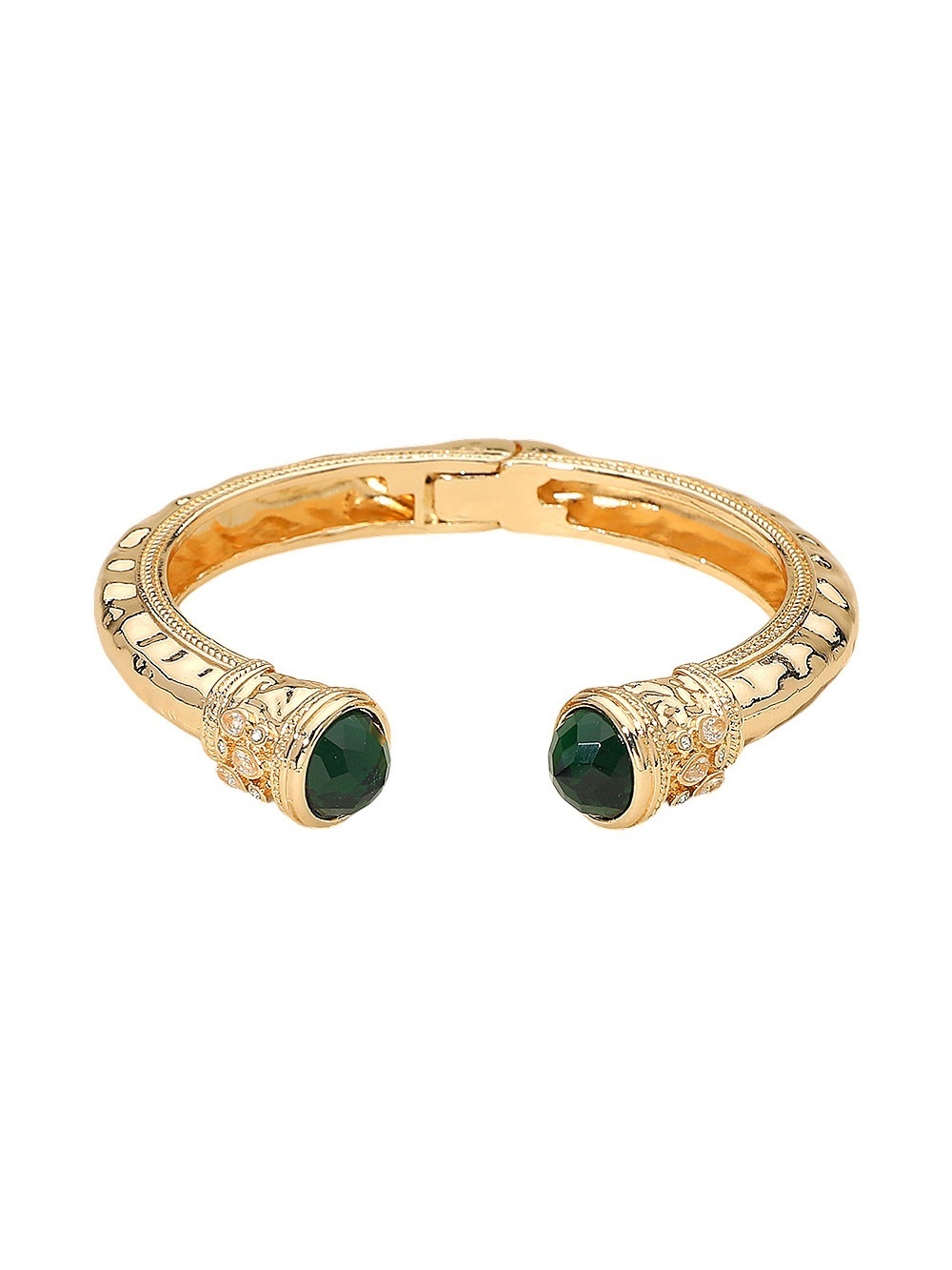 Gold-Tone Cuff Bracelet with Emerald Green Cabachons